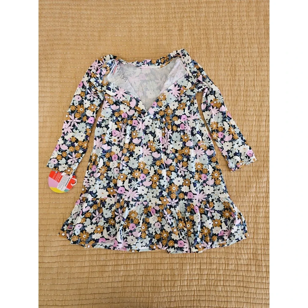 Magnetic Me Finchley 4T Toddler Neck Ruffle Long Sleeve Dress Floral‎ Modal NWT